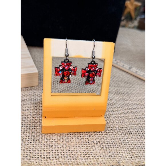 Red Crystal Cross Dangle Earrings In Gift Box - Picture 2 of 5
